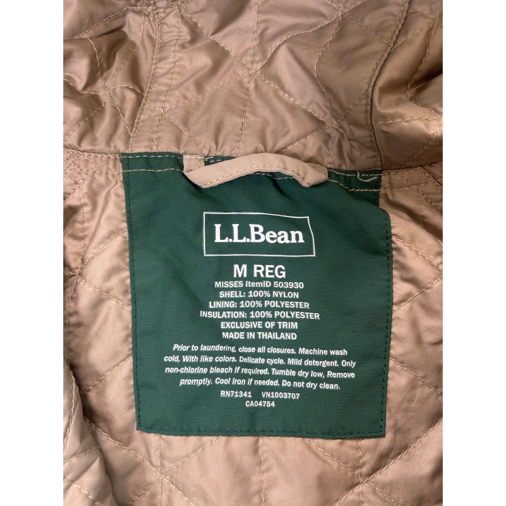 LL Bean Anorak Jacket Women M Green Tan Mountain Classic Insulated 503930 - Picture 3 of 9